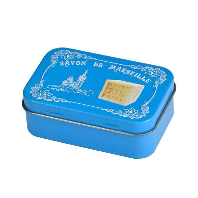 Boite à savon métal bleue décor cube