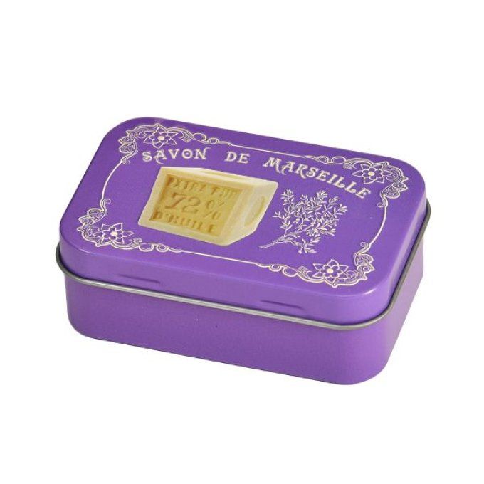 Boite à savon métal mauve décor cube