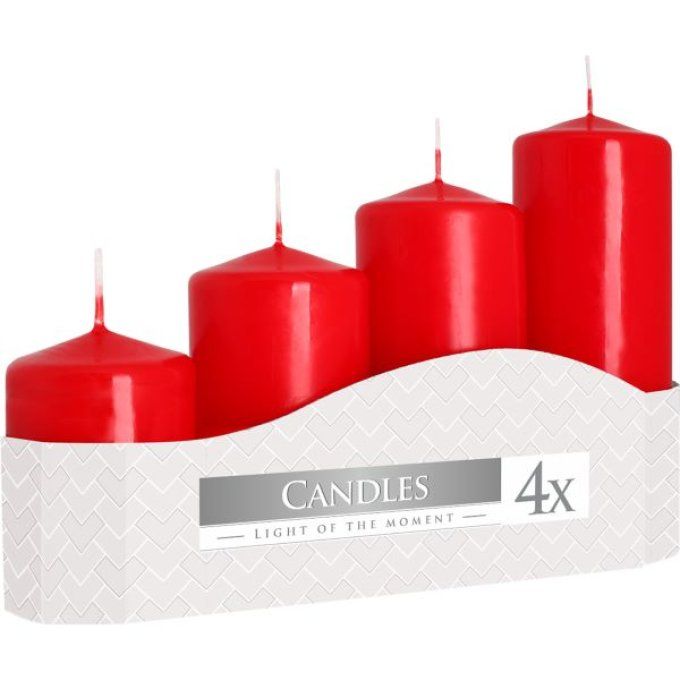 Bougie pilier rouge 50mm pack de 4