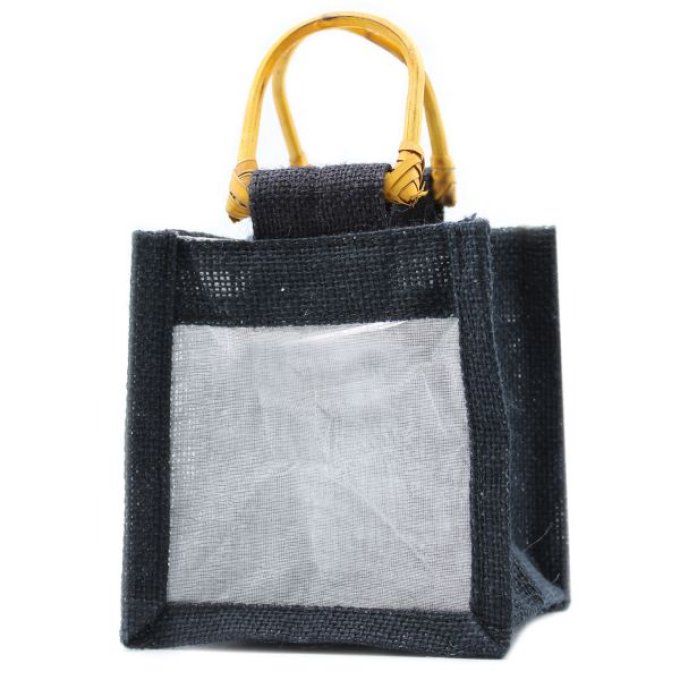 Panière cadeau en jute noir et coton 1 fenêtre