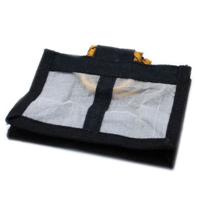 Panière cadeau en jute noir et coton 2 fenêtres