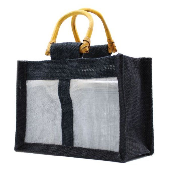 Panière cadeau en jute noir et coton 2 fenêtres