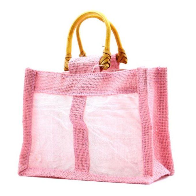 Panière cadeau en jute rose et coton 2 fenêtres